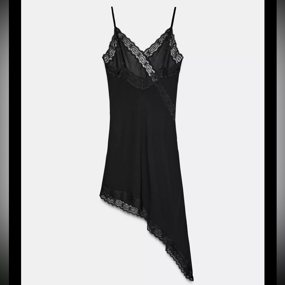 ZARA COLLECTION *SILK (not satin) ASYMMETRICAL LACE SLIP CAMI DRESS